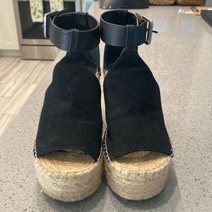 Marc Fisher Black Suede Espadrille Wedge Sandals